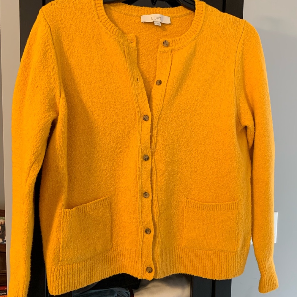 Mustard color cardigan from LOFT